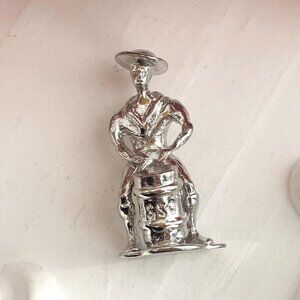 Little Drummer Tiny Sterling Silver 925 Hand Carved Vintage Pendant | Charm